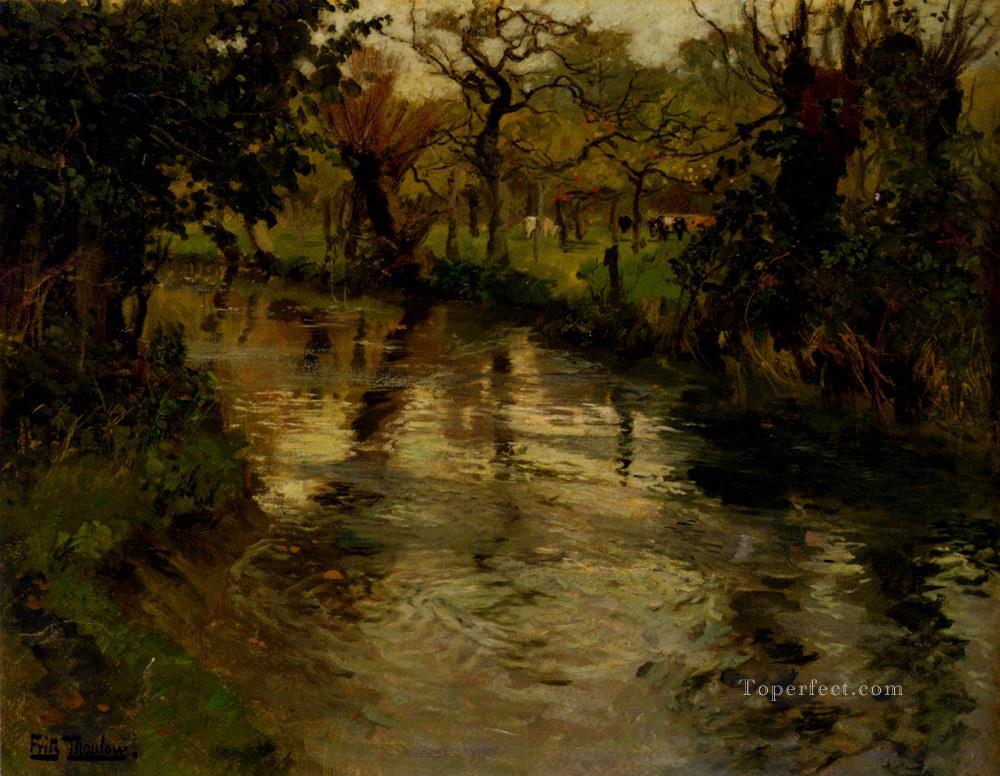 Woodland Scene With A River Norwegian Frits Thaulow Oil Paintings